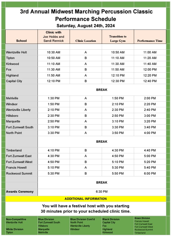 Midwest Marching Percussion Classic 2024 Schedule
