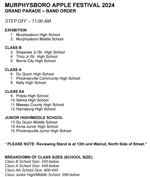 2024 Appletime Parade Lineup