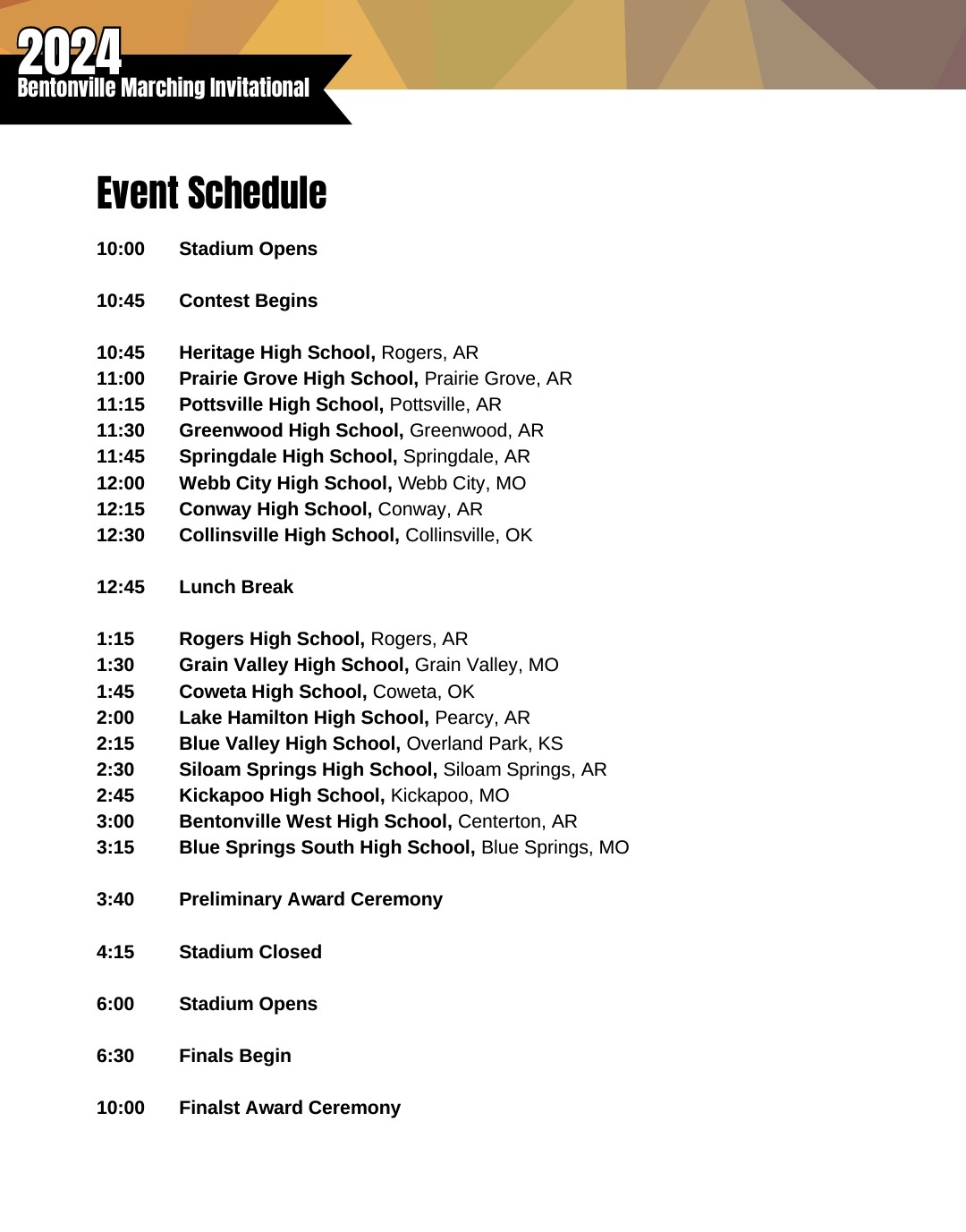 2024 Bentonville Invitational Schedule