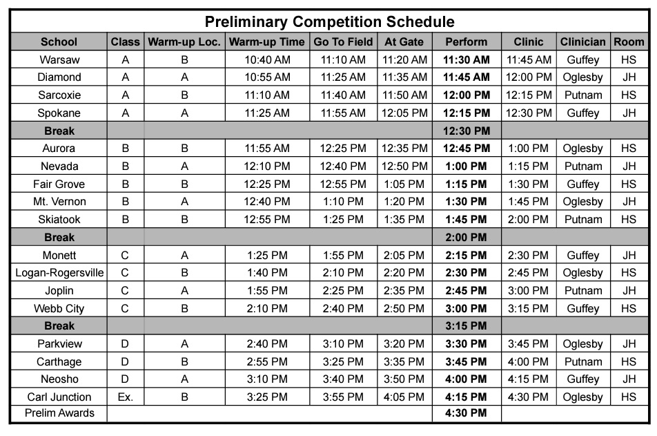 2024 Carl Junction Marching Festival Schedule