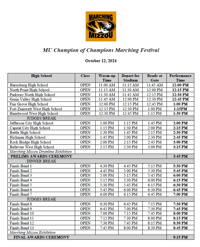 2024 Champion of Champions Schedule