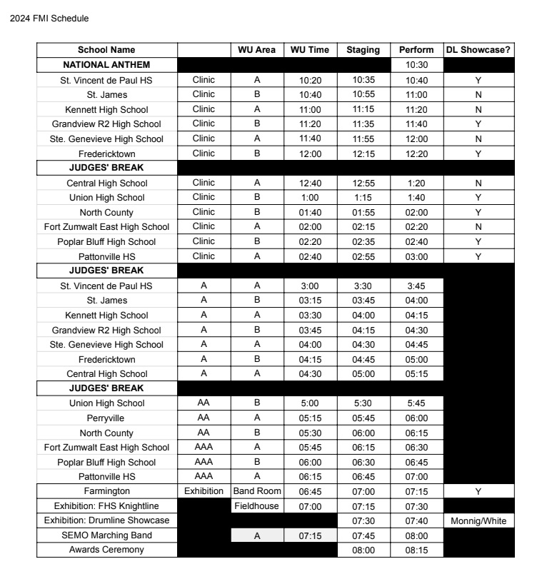 2024 Farmington Marching Invitational Schedule