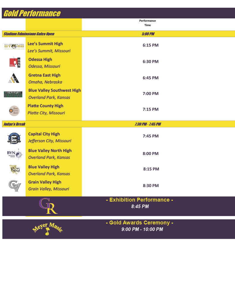 2024 Golden Regiment Invitational Gold Show Schedule