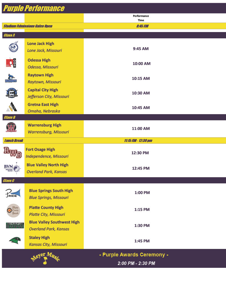 2024 Golden Regiment Invitational Purple Show Schedule