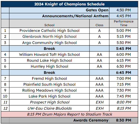 2024 Knight of Champions Schedule