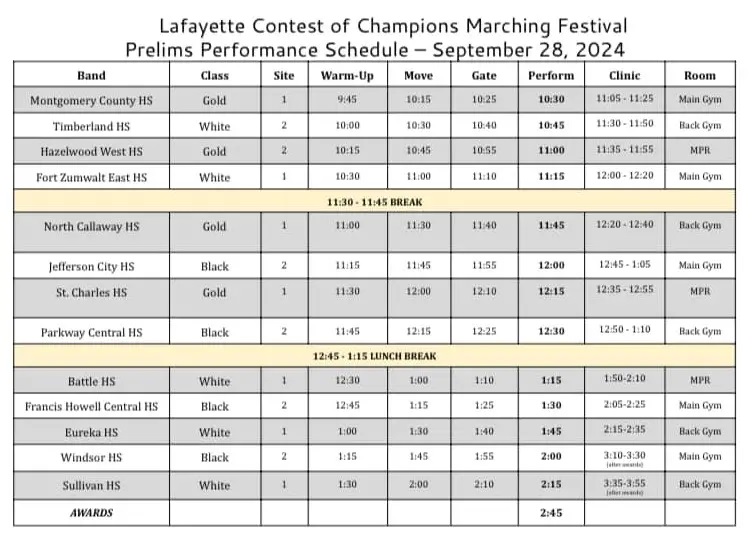 2024 Lafayette Contest of Champions Schedule