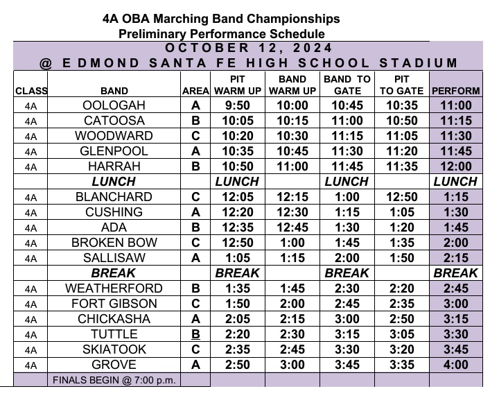 2024 OBA 4A Schedule