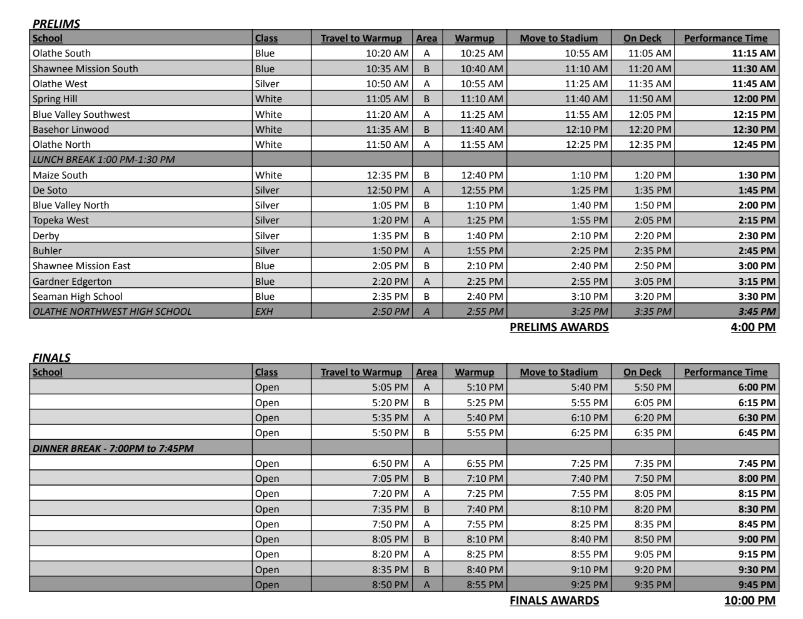 2024 Olathe Marching Invitational Schedule