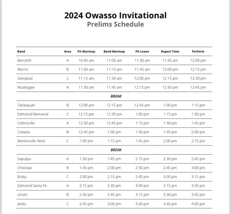2024 Owasso Schedule