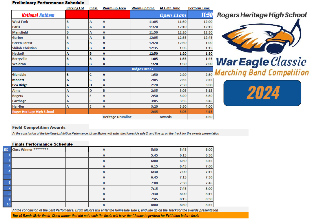 2024 War Eagle Schedule