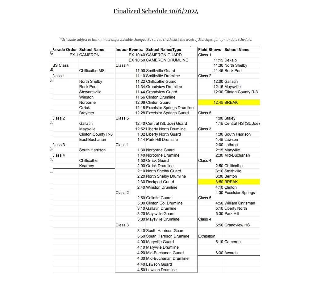 2024 Cameron Marchfest Schedule