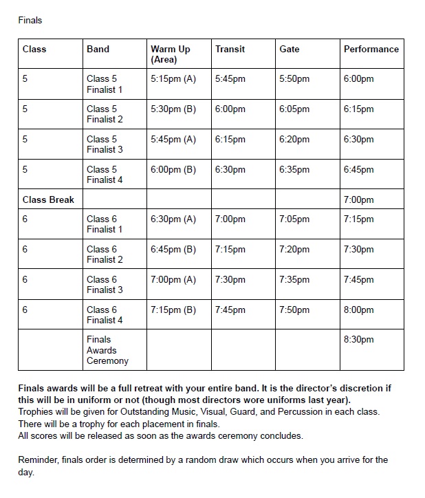 2024 MSMA Class 5 and 6 Finals Schedule
