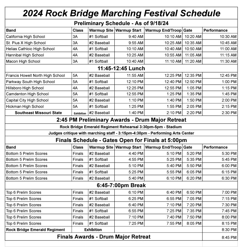 2024 Rock Bridge Schedule