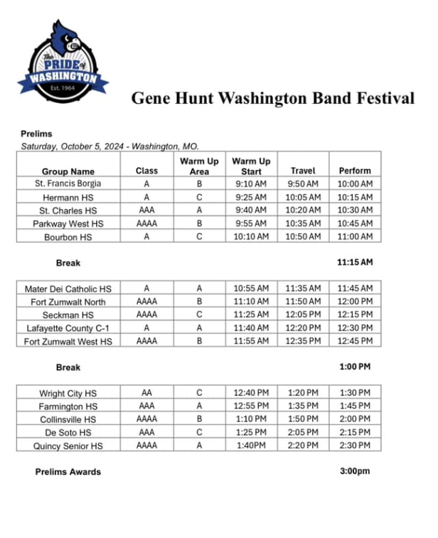 2024 Washington Marching Band Festival Schedule
