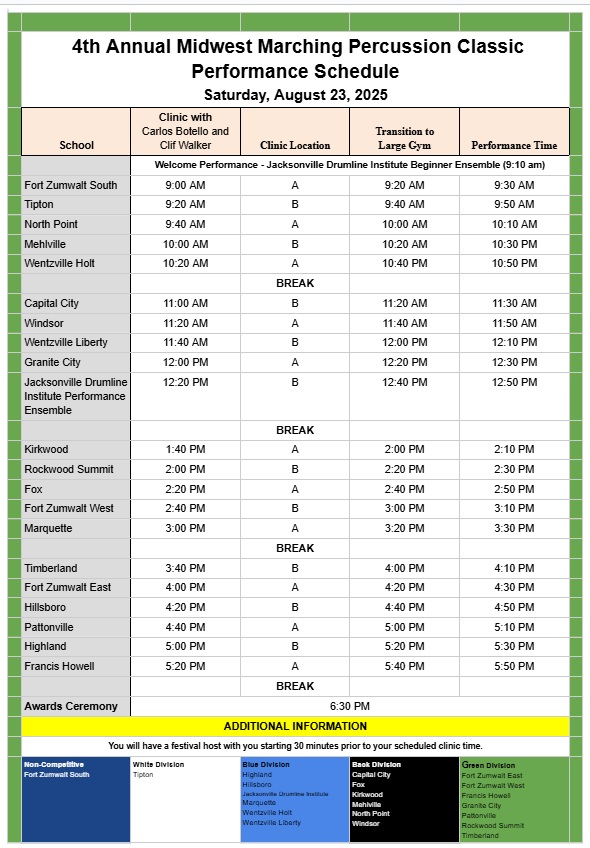 Midwest Marching Percussion Classic 2025 Schedule