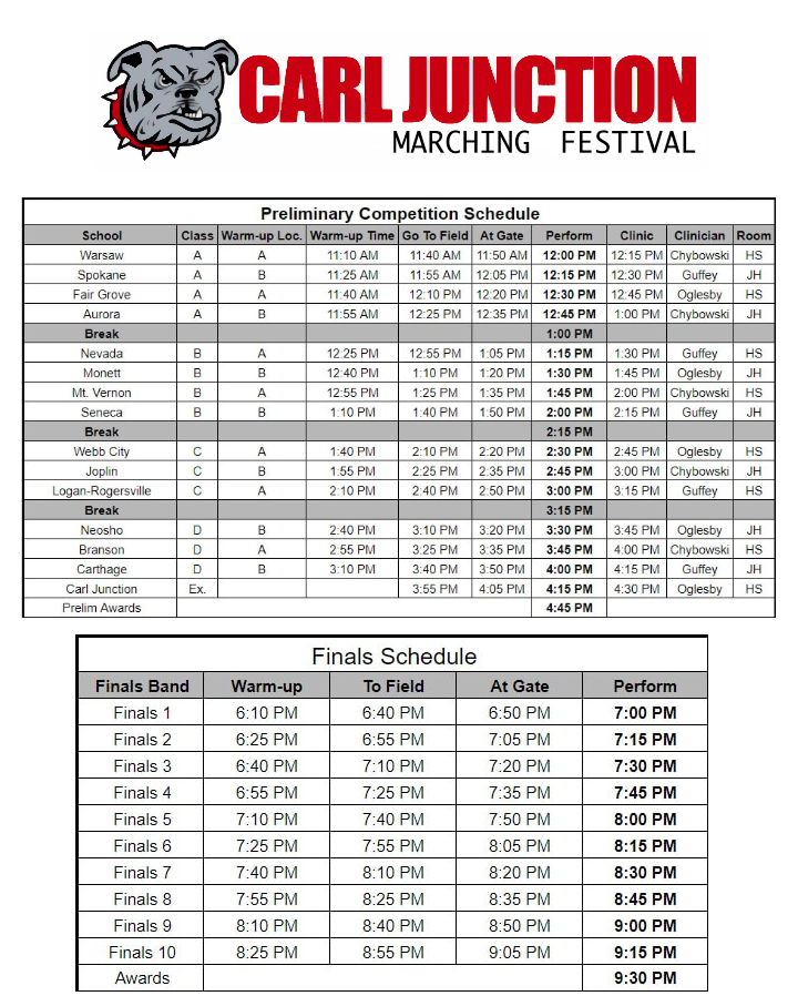 Carl Junction Marching Festival Schedule 2025
