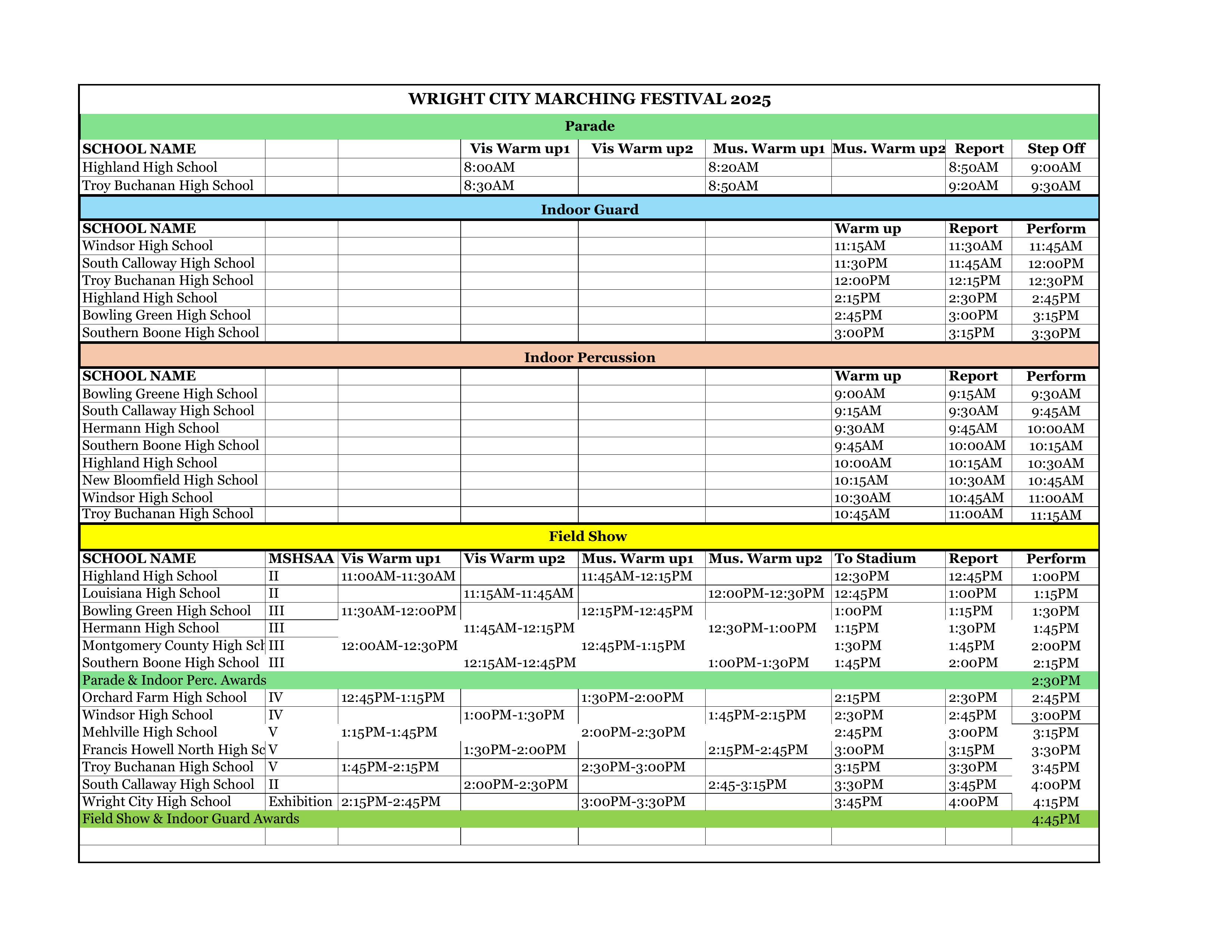 2025 Schedule