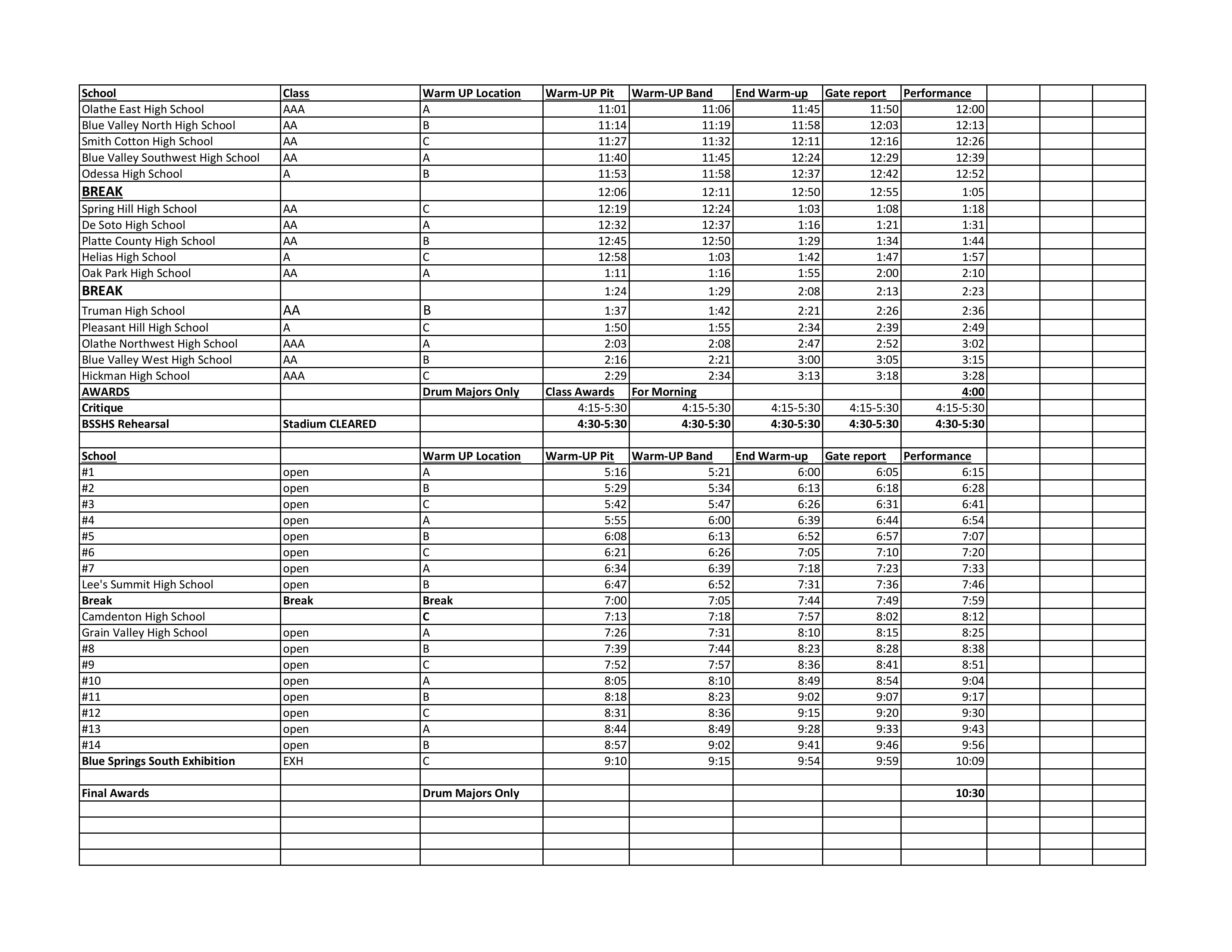 Schedule KC Championships at Blue Springs South 2025